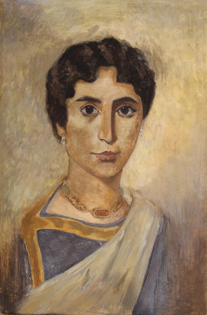 Étude d'une femme du Fayoum (2e siècle) / Buon fresco sur travertin, 2025 / 40,6 x 61cm