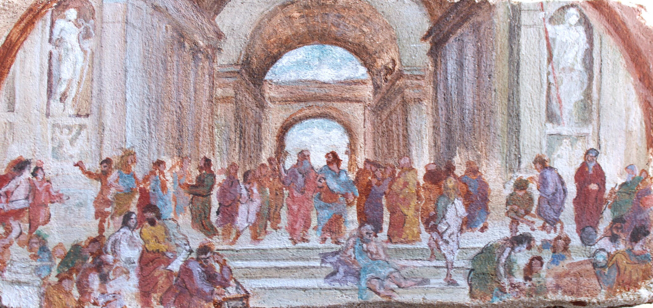 Étude de L'École d'Athènes de Raphaël (1509-1511) / Fresque sur terre cuite, 2024 / 22 x 10,5cm