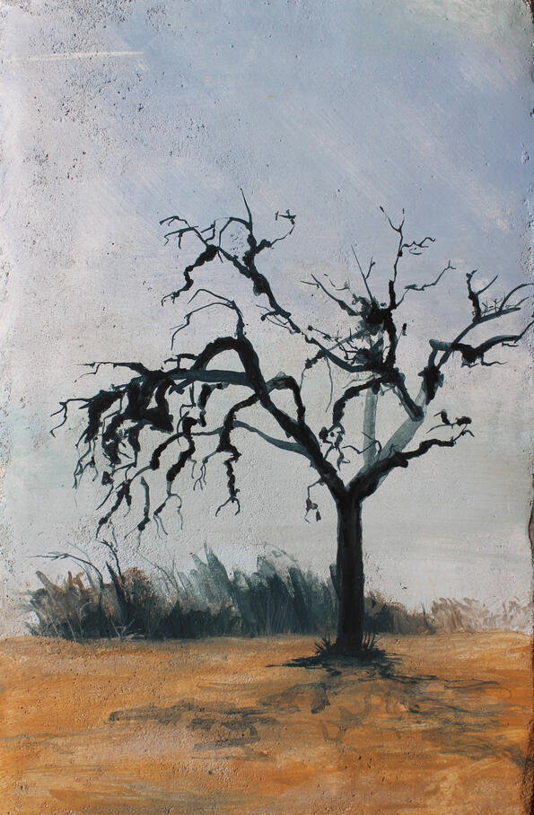 Pommier Mort / Buon fresco sur travertin, 2026 / 18 x 27 cm