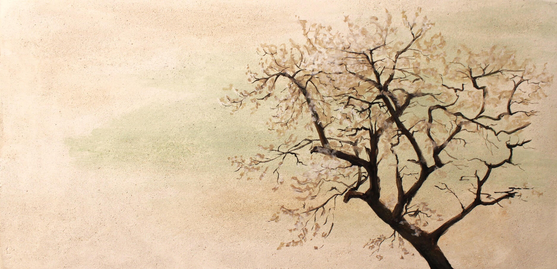 Cerisier / Fresque sur travertin, 2025 / 40.6 x 20.3cm