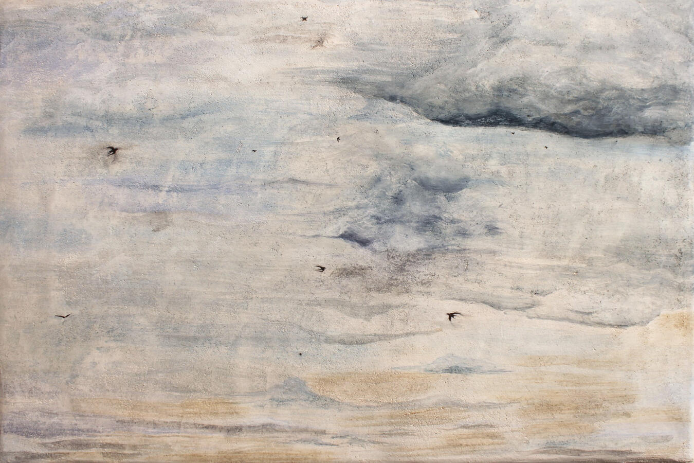 Le ciel avec des hirondelles / Fresque sur travertin, 2025 / 61 x 40,6cm